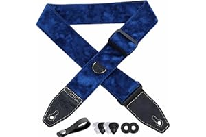 YIKOKO Guitar Strap 2 inch Velvet Guitar Straps with Full Grain Leather End, for Bass Electric and Acoustic Guitars, Free Str