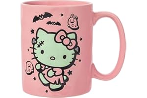 Silver Buffalo Sanrio Hello Kitty Halloween Frankenstein Wax Resist Ceramic Pottery Mug, 17 Ounces