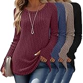 Velvelhall 4 Pack Women's Long Sleeve Sweaters with Thumb Holes Crew Neck Tunic Tops Fall Loose Fit Shirts Ribbed Curved Hem