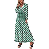 ANRABESS Womens Long Sleeve Boho Maxi Dress 2026 Fall V Neck Floral Striped Casual Loose Fit Beach Vacation Dresses