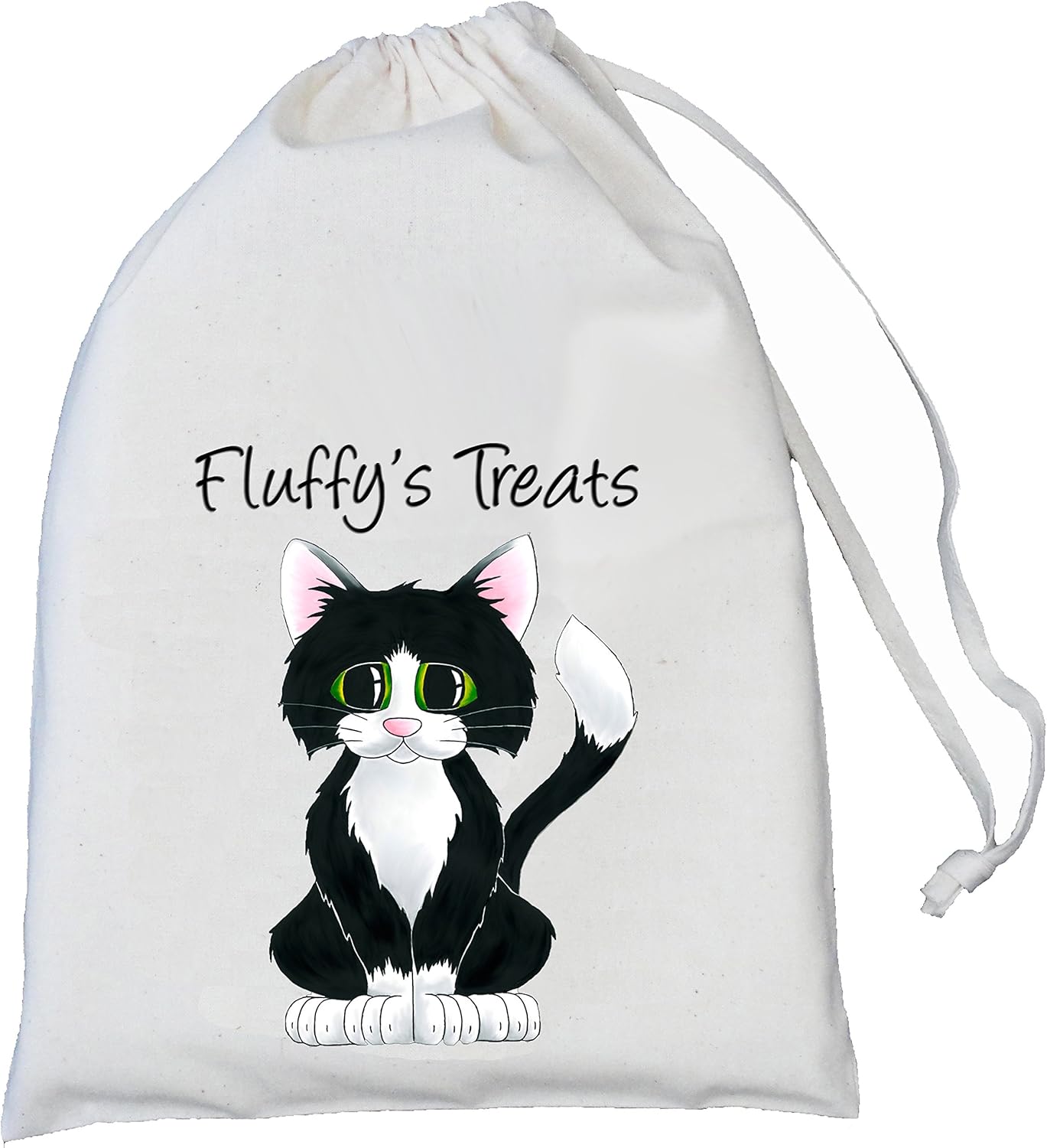 Personalised Kitty Cat Treats bag Small Natural Cotton Drawstring