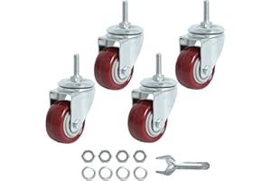 Finnhomy Swivel Caster Wheels 2 Inch Heavy Duty Threaded Stem Casters 1/4" - 20 x 1 Set of 4 for Wire Shelve Wheels PU Load Bearing 800 Lbs Anti-wear Smooth Casters, Red