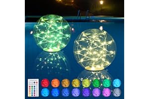 Bawoo Floating Pool Lights Solar Powered, IP68 Waterproof 14 Inch Inflatable Pool Lights, 6 Lighting Modes Floating Pool Balls for Pool Garden Lawn Party Decorations - 2PCS