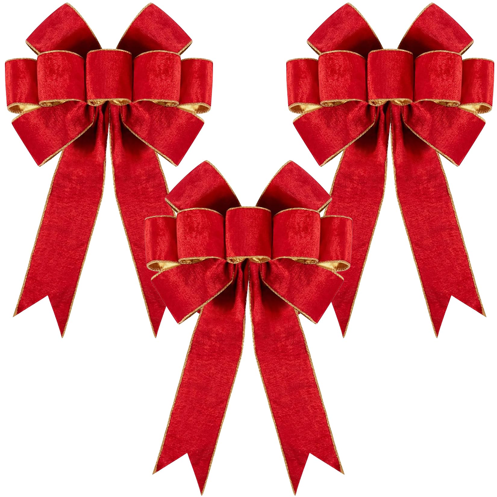 Photo 1 of 3 Pack Large Christmas Red Bows for Christmas Tree with Gold Border & Back, 12" x 14" Velvet Bows for Tree Topper,Wreaths,Indoor,Outdoor,Fireplace,Stairs,Railing,Porch,Xmas Decoration