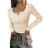PRETTYGARDEN Women's 2026 Fall Long Sleeve Henley T Shirts Button Ribbed Knit Slim Fit Basic Tops Blouse Casual Outfits