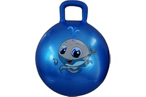 AppleRound Hippity Hoppity Hopball with Ball Pump, 18in/45cm Diameter for Age 3-7, Kangaroo Bouncer, Space Hopper Ball with Handle for Children, Printed Design (Whale)