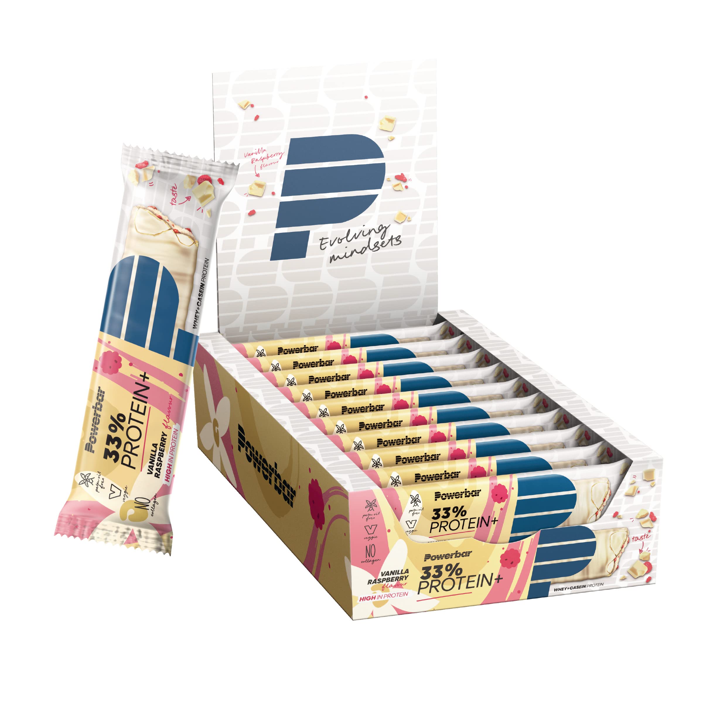 Powerbar - 33% Protein Plus - Vanilla Raspberry - 10x90g - High Protein Bar - Whey&Casein Protein - palm oil free - collagen free