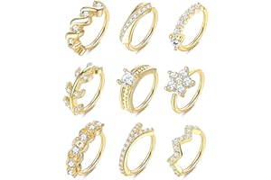 UBGICIG 9Pcs 20G Stainless Steel Nose Rings Hoop for Women Men Paved CZ Cute Cartilage Helix Earrings Hoop Body Piercing for Nose Ear Gold Silver Plated