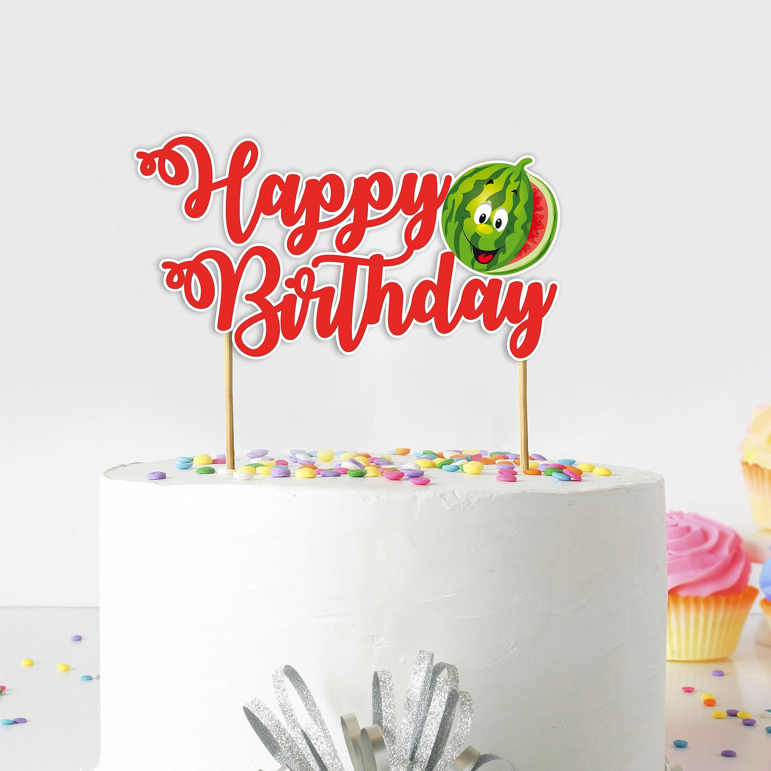 Seyal® Watermelon Happy Birthday Cake Topper– Vibrant Non-Edible Decoration, Reusable, Small Size, Perfect for Summer-Themed Birthday Party Cakes