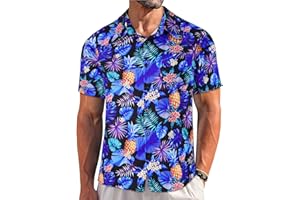 Mens Hawaiian Shirts Summer Floral Printed Beach Shirt Short Sleeve Button Down Tropical Tops