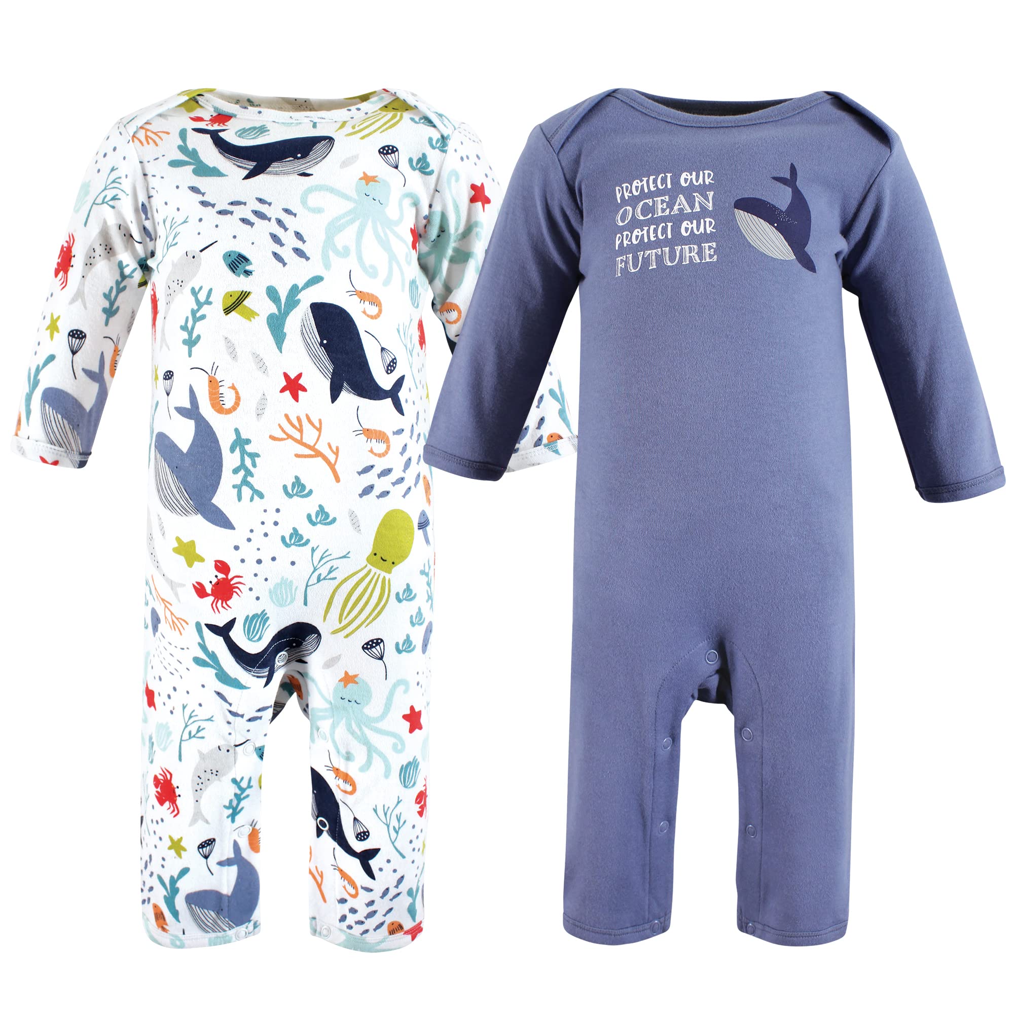 Touched by Nature Unisex Baby Organic Cotton Coveralls, Ocean, 0-3 Months