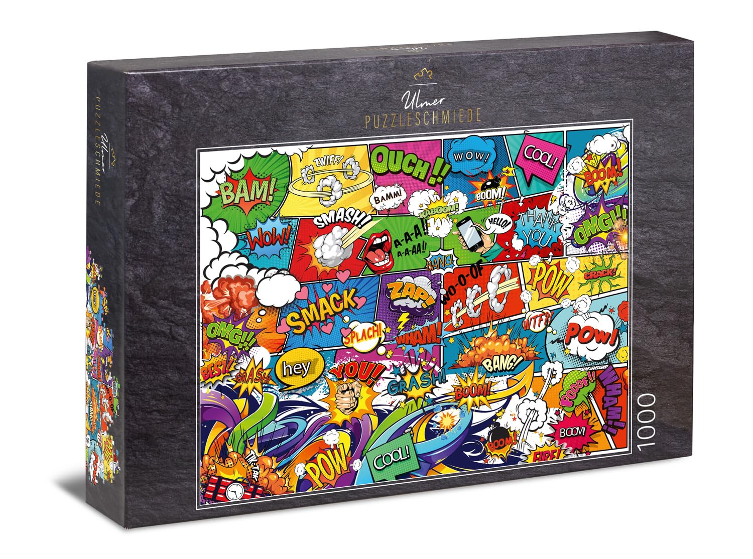 Ulmer Puzzleschmiede - Puzzle Boom! - Classic 1000 piece puzzle - original comic wallpaper illustration - colourful pin-up style for young and young at heart