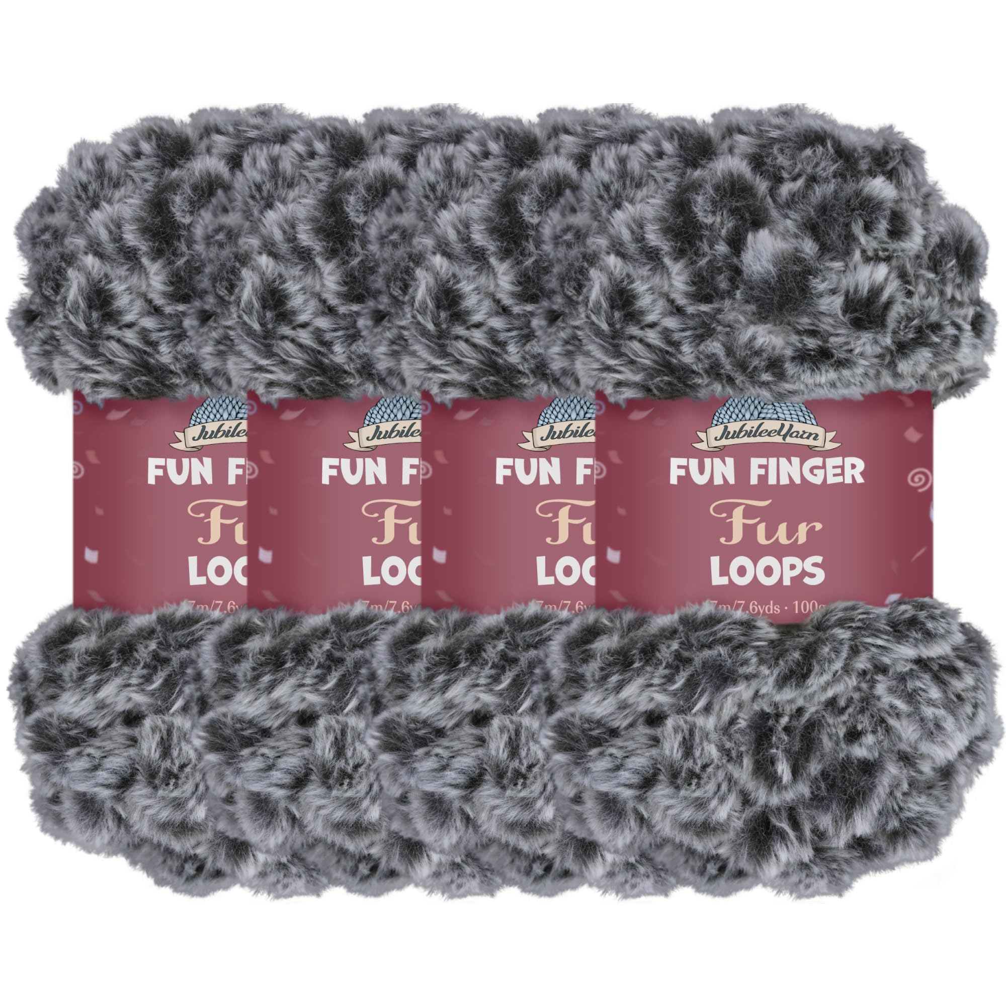 JubileeYarn Fun Finger Fur Loops Yarn - Polyester Jumbo Weight Loop Yarn - 200g/Skein - Ash Grey - 4 Skeins