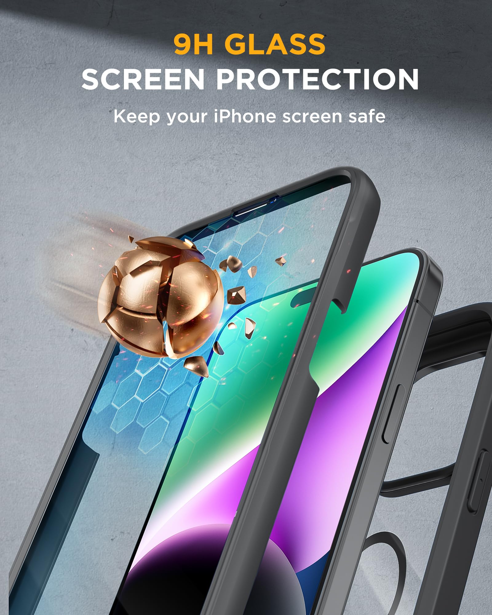 Miracase Magnetic Case for iPhone 15 Case 6.1-Inch, Full Body Bumper Clear Back Cover Compatible with MagSafe and Built-in 9H Tempered Glass Screen Protector + Camera Lens Protector (Black)
