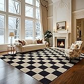 Washable Rug 8x10 Checkered Rug, Black and White Area Rug, Boho Large Rugs for Living Room, Low Pile Lightweight Indoor Carpet with Non-Slip Backing for Bedroom Classroom Playroom Kids