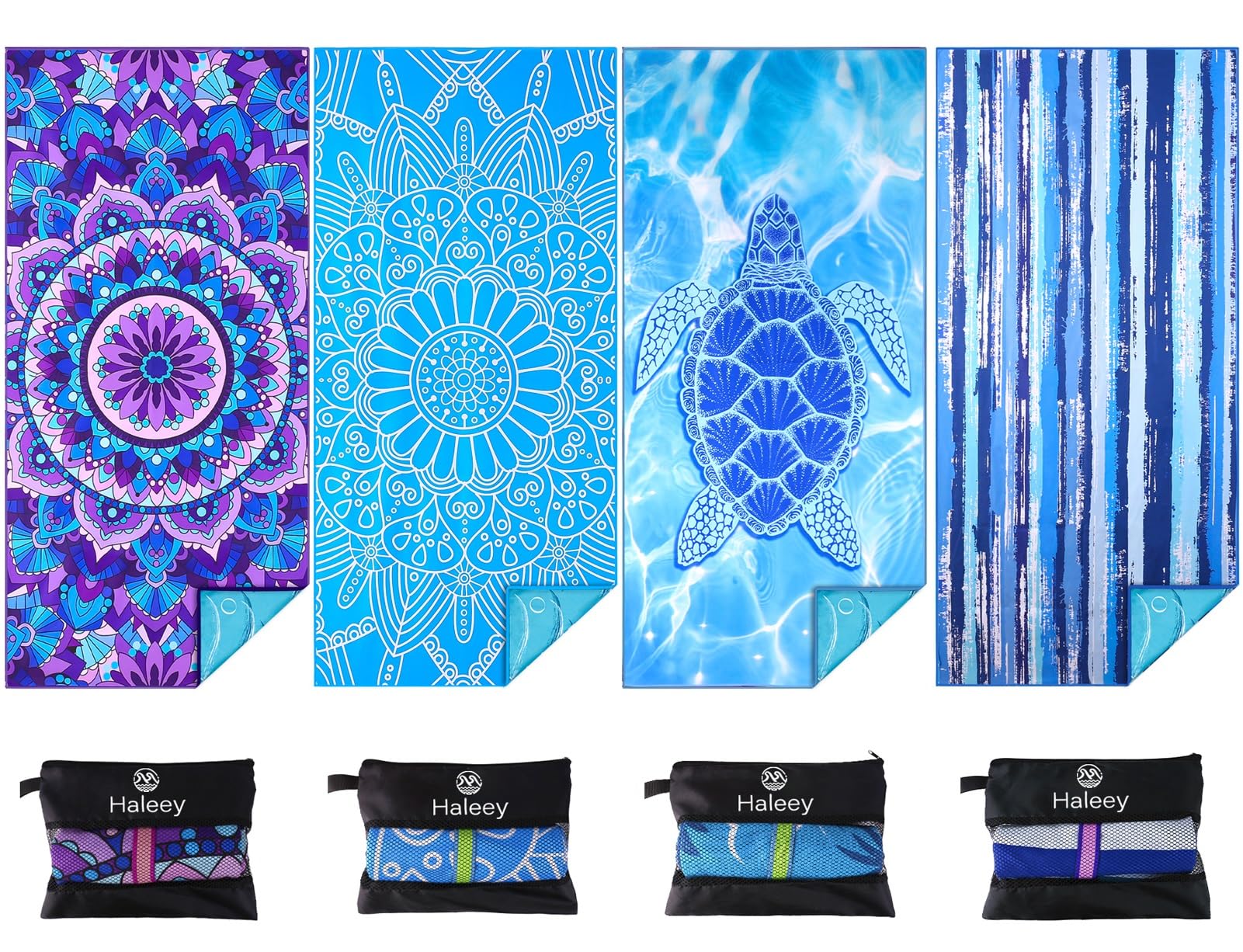 Haleey 4 Pack Microfibre Lightweight Beach Towel 180x80cm Oversized Extra Large Thin Sand Free Towels Travel Swim Pool Yoga Gym Camping for Adults Women Men Beach Essentials Accessories Vacation Gift — image 1