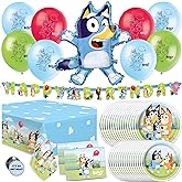 Unique Bluey Birthday Decorations | Bluey Party Decorations | Serves 16 | Officially Licensed | Balloons, Banner, Tablecover, Plates, Napkins, Button