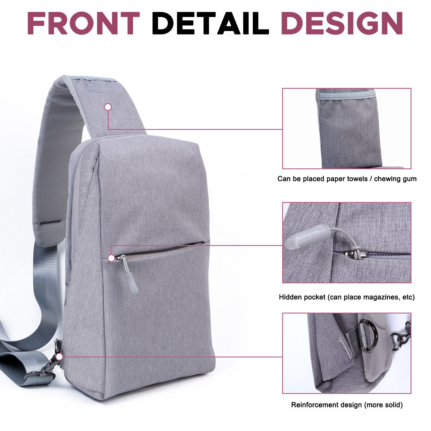 Sling Backpack,Outdoor Crossbody Shoulder Bag Chest Pack Multipurpose Daypack(Grey)