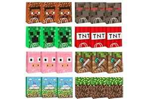 LAMAR FEATHER 24 Pcs Pixel Theme Party Favor Bags, Birthday Party Supplies, Pixel Miner, Video Game Birthday Party, Goodie Treat Candy Gift Bags (24Pcs)