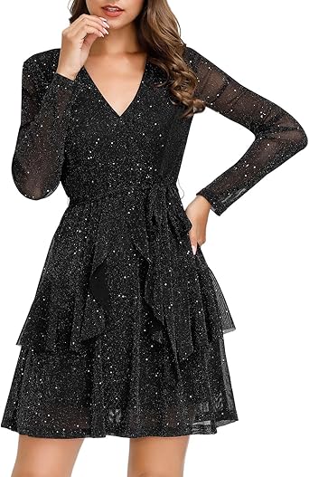 short black flowy long sleeve dress