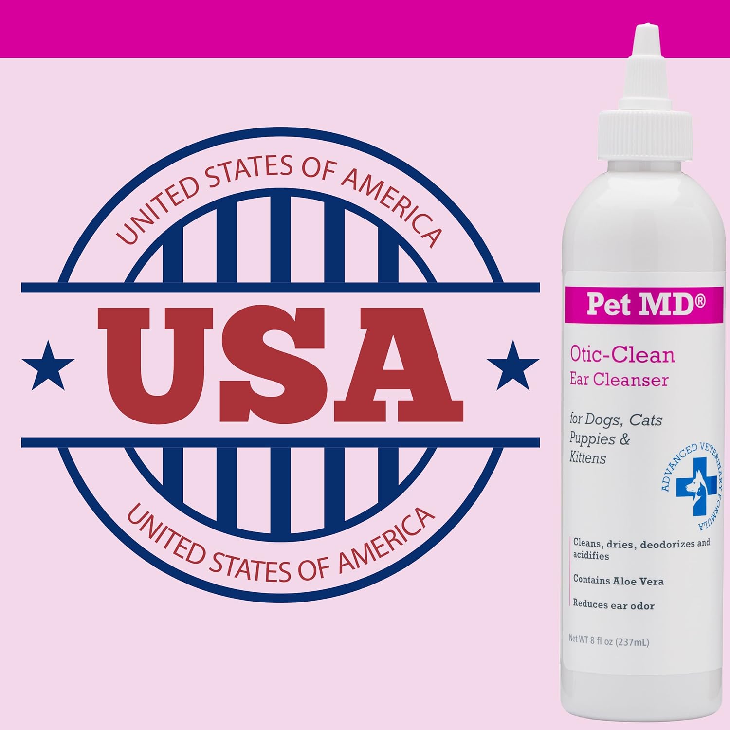 Pet MD Otic Clean Dog Ear Cleaner for Cats and Dogs - Effective Against Infections Caused by Mites, Yeast, Itching and Controls Odor - 8 oz : Pet Supplies