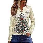 Christmas Shirts for Women Ugly Long Sleeve V Neck Button Up Tops Retro Santa Claus Graphic Long Sleeve Shirt Xmas Tops