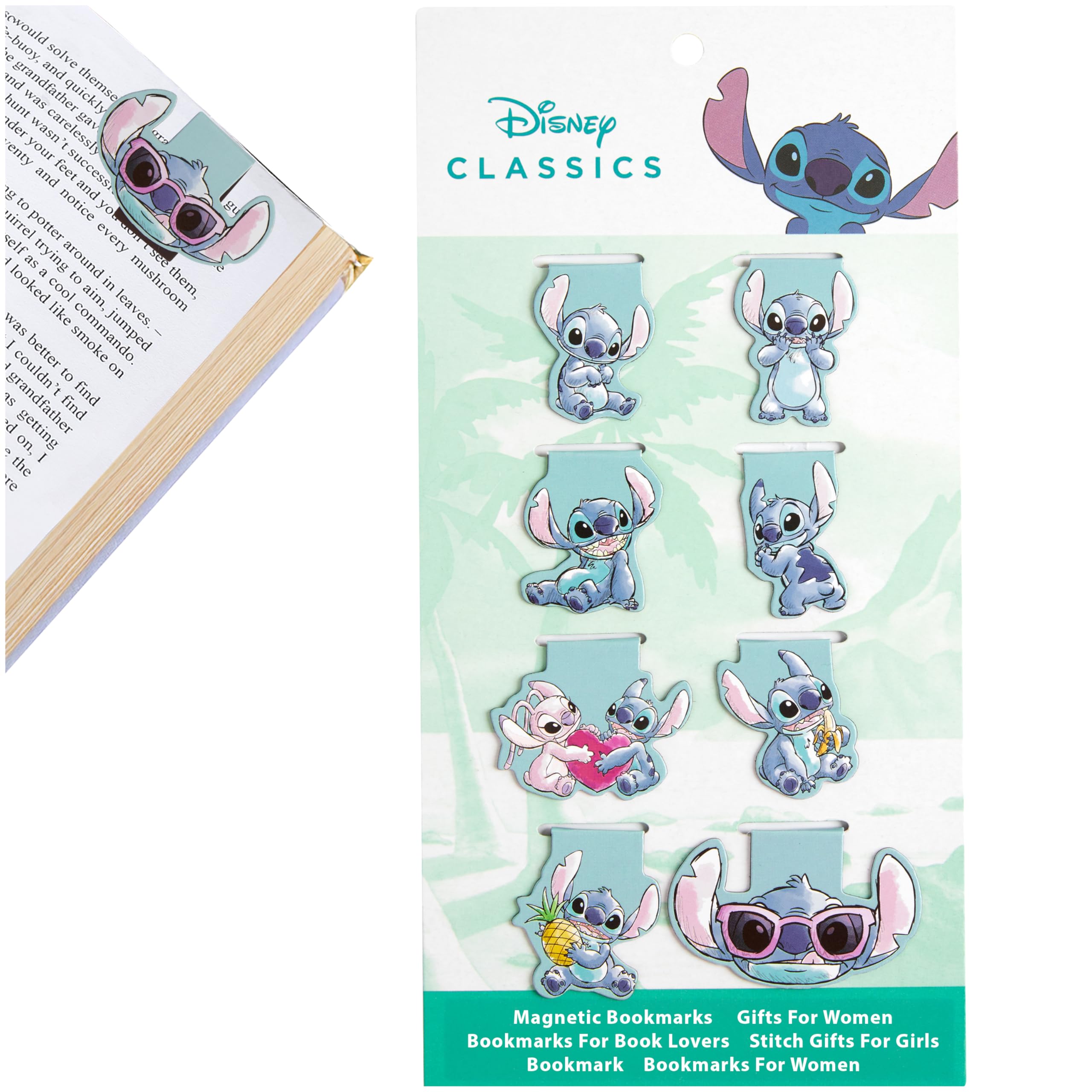 Disney Stitch Magnetic Bookmark Page Holder School University for Kids Teens Women Students Teachers Stocking Fillers Gifts for Readers Xmas Gifts (Blue 8 Pack)