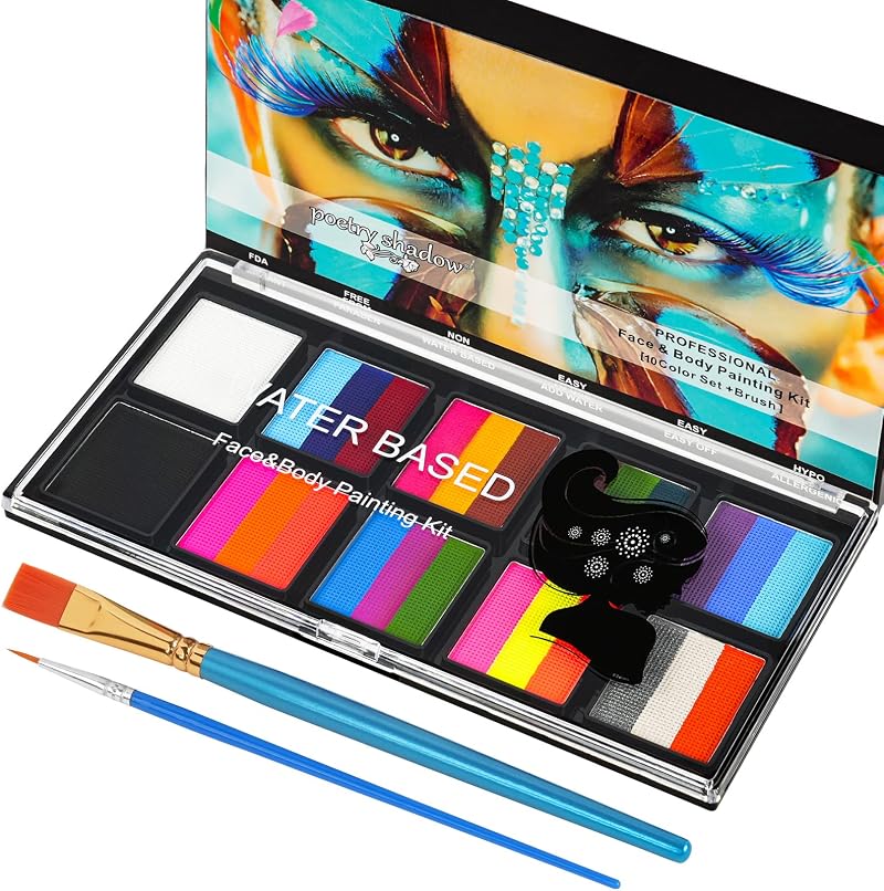 LOPHE Rainbow Face Body Painting Kit 26 Colors Water Based Safe Non-Toxic