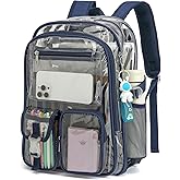 Kouxunt Clear Backpack Heavy Duty Transparent Backpacks Stadium Approved for School Work Sport Travel (Navy Blue)