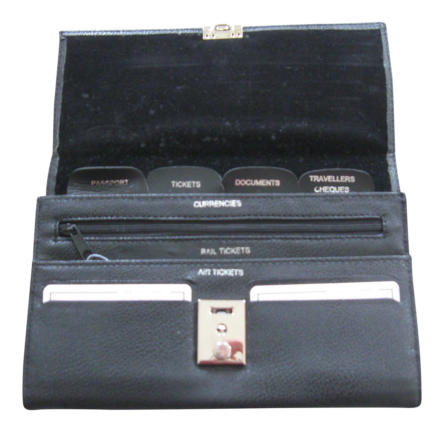 Soft Grain PU Lockable Family Travel Wallet Organiser - Black
