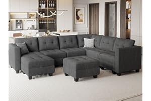 Belffin Modular Sectional Sofa Set with Ottomans Oversized U Shaped Sofa Set with Storage Seat Modular Sofa Couch with Reversible Chaises Modern Fabric Dark Grey