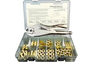 58PCS Hose Repair Kit, 1/4 I.D. Torch Hose Repair Kit, Air Hose Crimper Tool for Air Hoses/Torch Hoses/Oxygen Acetylene Hoses