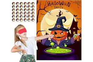 JCTHKUKU Halloween Pumpkin Pin Game, Pin The Eye on The Pumpkin Party Game for Kids and Adults, Fun Halloween Party Games and Supplies for Classroom, Family, and Trick or Treat Activities Party Decoration