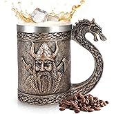 Nordic Viking Coffee Beer Mugs for Men,Dragonship - Drakkar Beer Stein Tankard Mug, Bronze Color Viking Warrior Coffee Cup Resin Hand Crafts with Stainless Steel Liner for Hot Cold Drinks