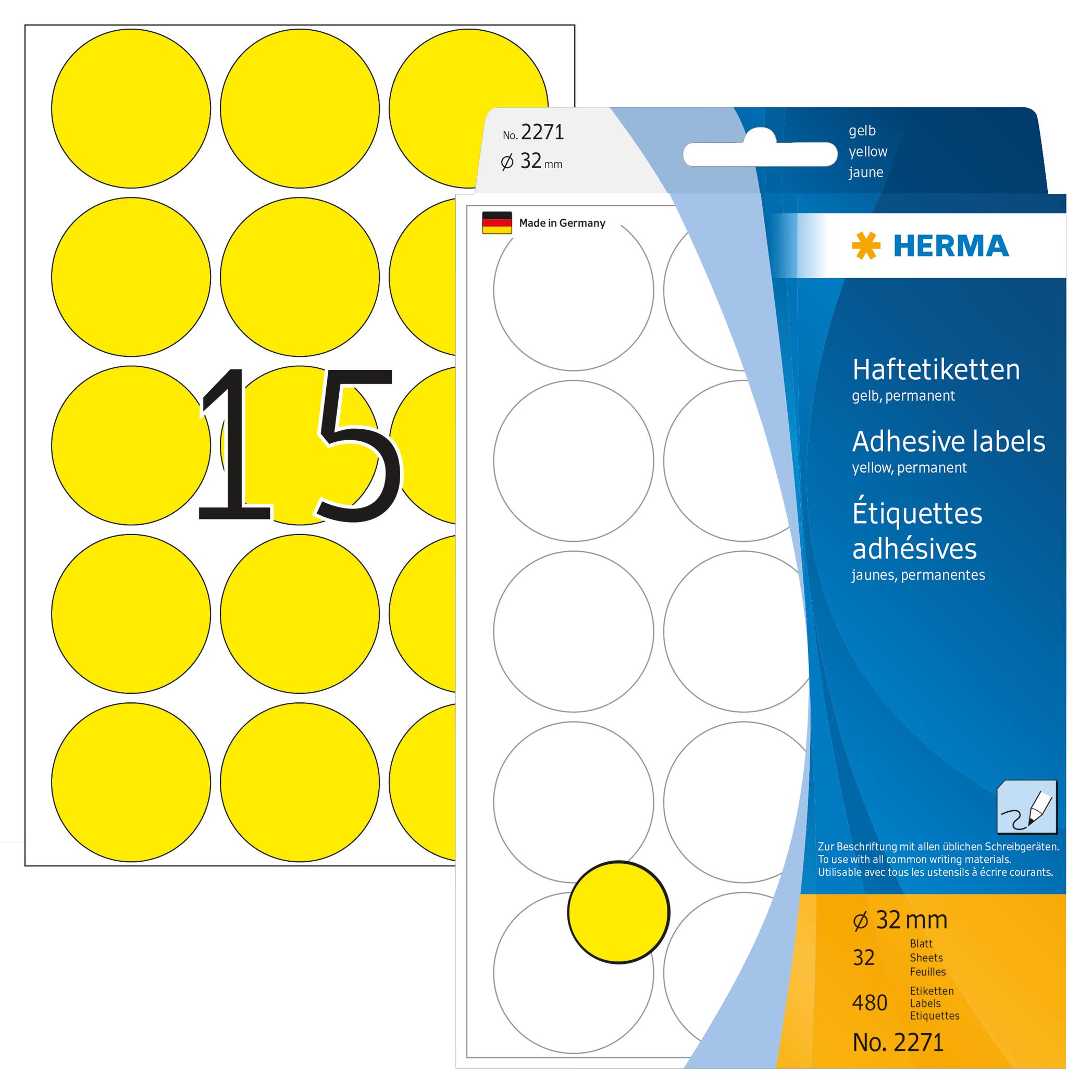 HERMA - Etiquettes universelles diamètre 32mm jaune 480 pcs