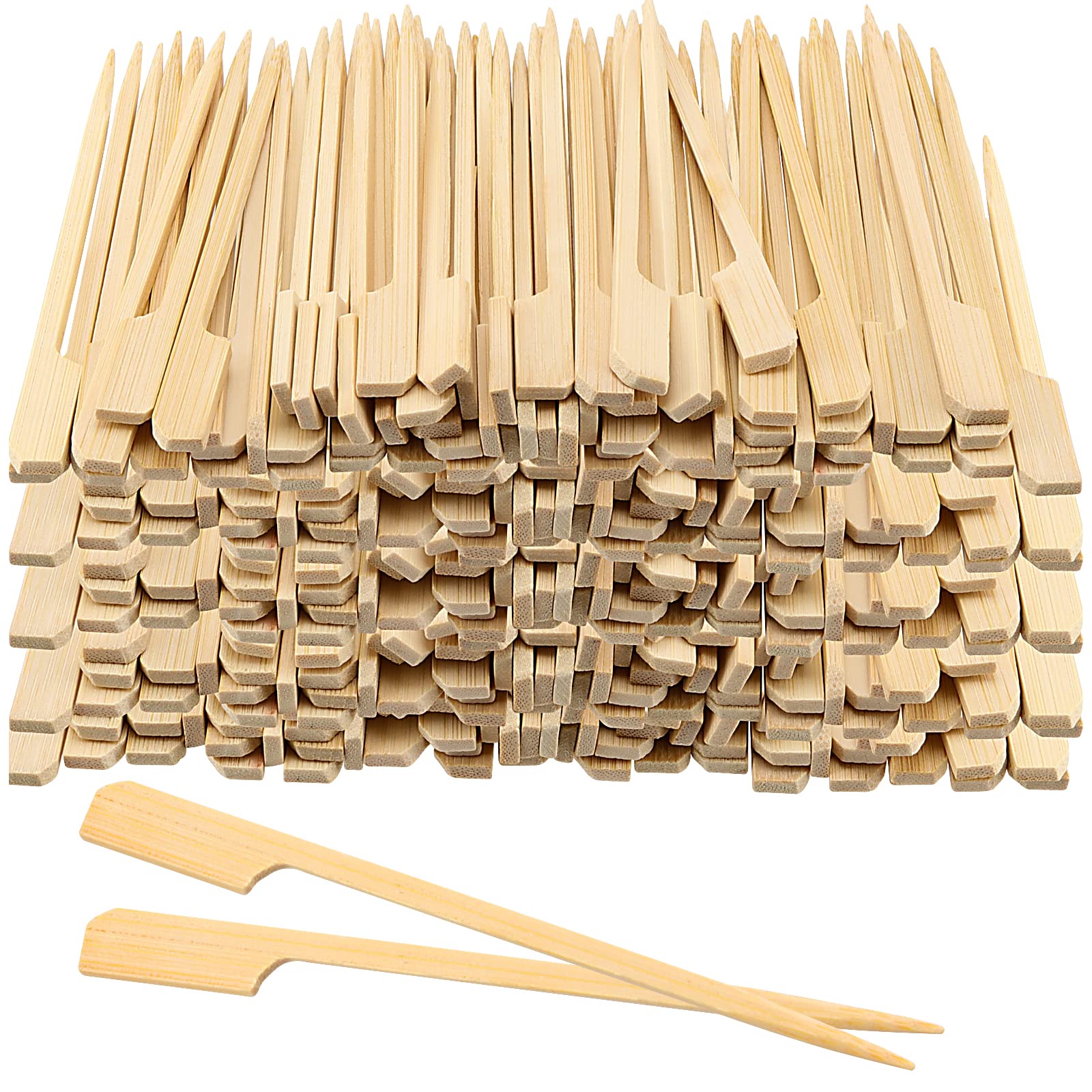 SINJEUN 1000 PCS 12cm Bamboo Paddle Skewers, Wooden Flat Paddle Burger Skewers, Wooden Paddle Sticks Barbeque Skewers Cocktail Picks for Kebabs, Fruits, Sandwich, Cocktails Buffet Party