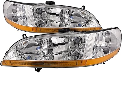 Amazon Com Headlightsdepot Chrome Housing Halogen Headlights Compatible With Honda Accord 2001 2002 Includes Left Driver And Right Passenger Side Headlamps Automotive