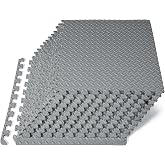 ProsourceFit Exercise Puzzle Mat &frac12;-inch, EVA Interlocking Foam Floor Tiles for Home Gym, Workout Equipment, Kids Play Areas, Grey, 48 SQ FT - 12 Tiles