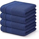 Homaxy 100% Cotton Waffle Weave Kitchen Towels, 13 x 28 Inches Super Absorbent and Machine Washable Dish Towels for Drying Dishes, 4-Packs, Navy Blue