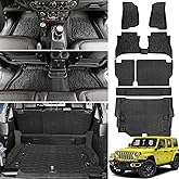 JTYZSM Cargo Mats for 2021-2024 2025 Jeep Wrangler JL 4XE Only,Floor Liners with Trunk Mat Backrest Mat All Weather TPE Protector Rear Floor Trunk Liners for 21-25 Wrangler JL 4XE 4 Door Accessories