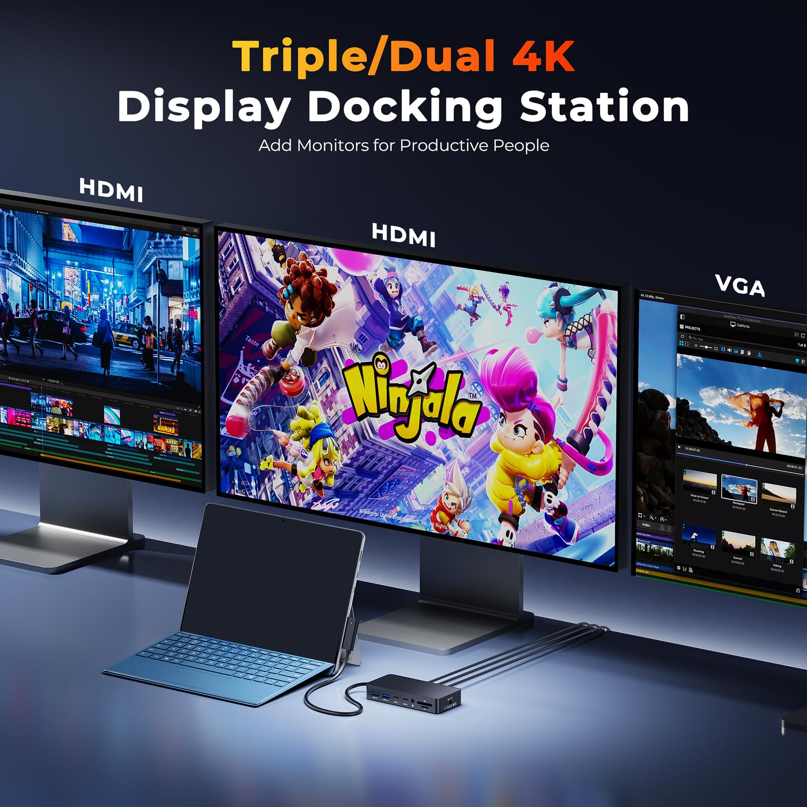 Neues Surface Dock 2 mit 72W Netzteil,12in1 Surface Dockingstation mit Dual HDMI 4K +VGA für Surface pro 11/10/9/8/X/7/6/5/4/3,Surface Laptop 7/6/5/4/3/2/1,Surface Laptop Go 1/2/3,Book 1/2/3 2