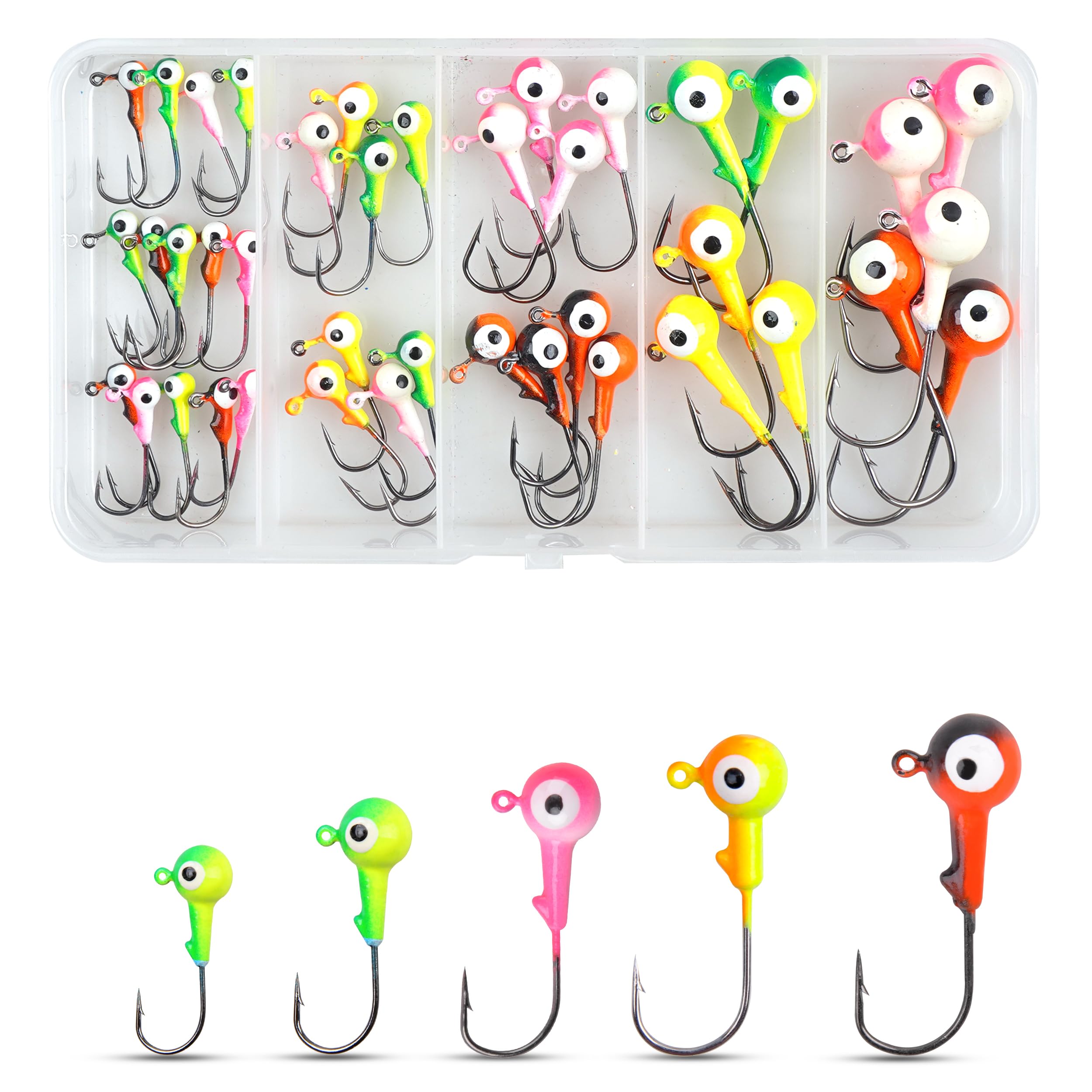 Fishing Jig Heads Hooks Kit, 40pcs Fishing Lures Jig Heads with Ball Head Crappie Jigs for Bass Trout Soft Worm Lures Freshwater Saltwater