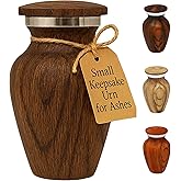 Small Keepsake Urn for Human Ashes – Teak Wood Appearance Memorial – Handcrafted Mini Urn for Sharing – Recycled Cast Aluminum – Secure Lid - Velvet Bag & Funnel – Decorative Container