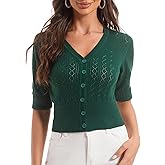 togputel Women's Cotton Cropped Cardigan, Soft Short Sleeve V-Neck Casual Lightweight Cover Up Knit Sweater for Dresses