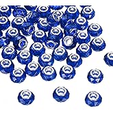 HARFINGTON 50Pcs 14mm Large Hole Acrylic Beads Blue European Loose Round Faceted Rhinestone Craft Bead for DIY Bracelet Necklace Jewelry Making
