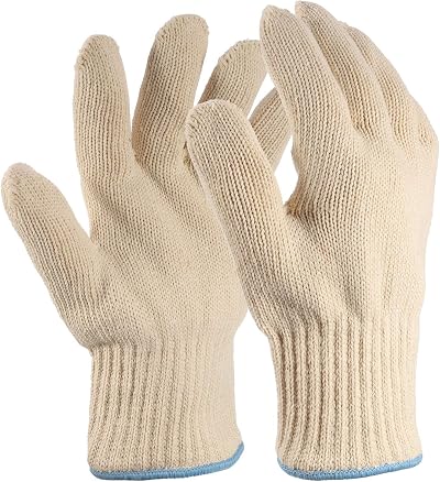 Phoetya 2 Pcs Set Heat Resistant Oven Gloves Double Layer Non Slip Beige