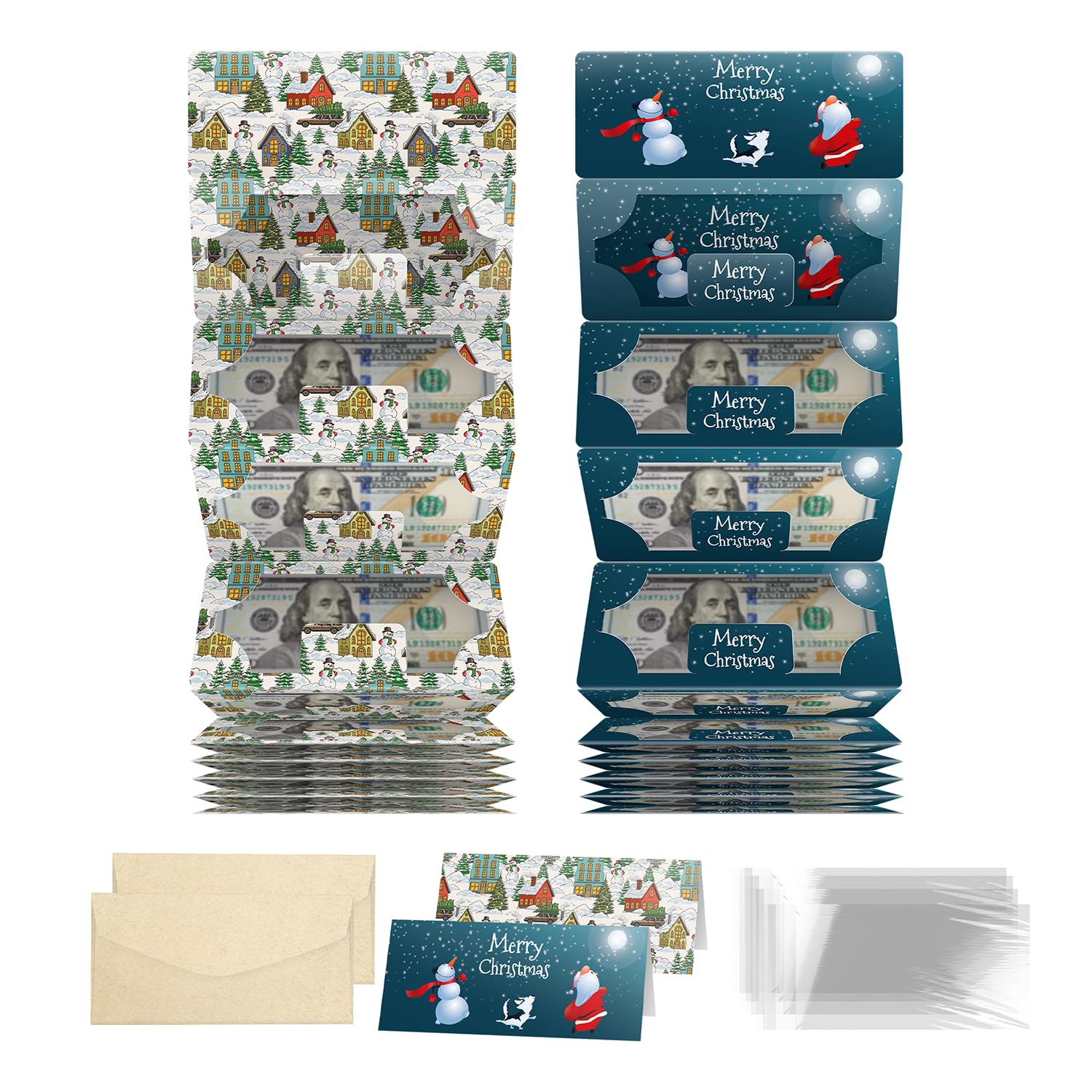 Photo 1 of 2 Pack Christmas Cash Gift Envelope 11 Slot Xmas Holiday Money Holder with Greenting Card for Surprise - Santa Snow