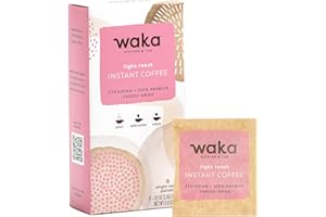 WAKA COFFEE Waka Premium Instant Coffee Light Roast, 8 Single Serve Packets in a Recyclable Box, 100% Arabica Beans, Freeze Dried Granules, For Hot or Iced Coffee