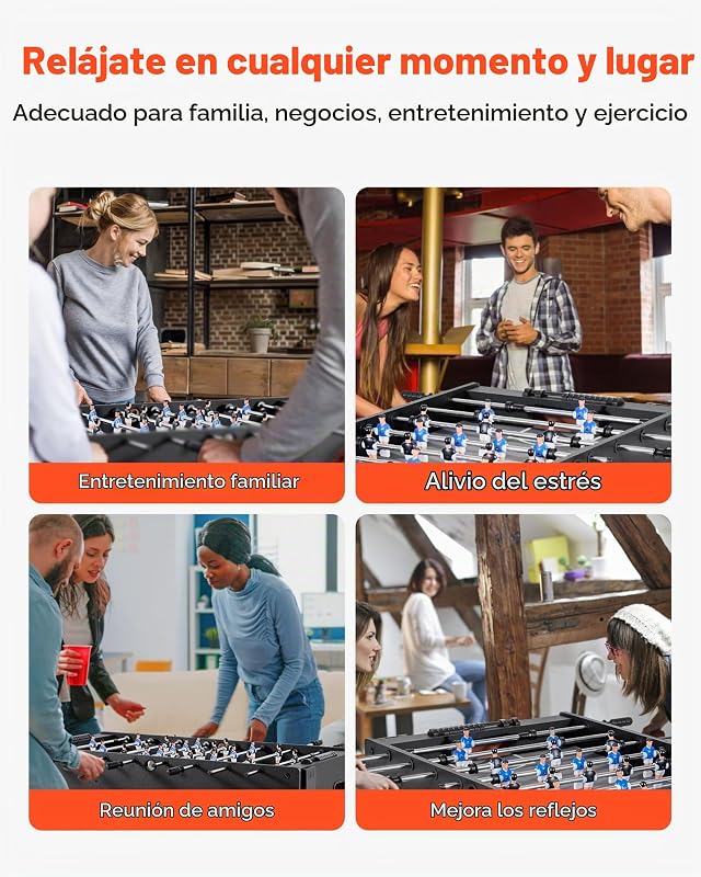 Mesa de matraquilho, tamanho padrão, ideal para interiores, casa, família e sala de jogos, jogo de futebol robusto, inclui 2 bolas, marcador e 2 porta-copos, 1212 x 610 x 838 mm, preto