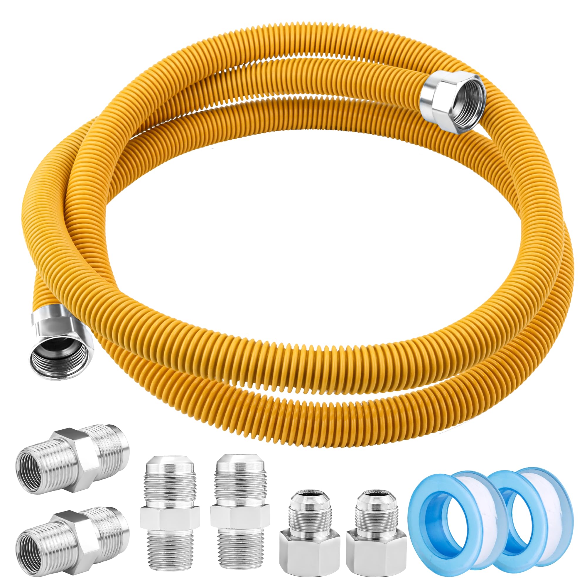 Photo 1 of Puxyblue 72" Flexible Gas Line Kit for Dryer, Stove, Range, Flexible Stainless Steel Gas Dryer Connector Kit, 5/8" OD(1/2" ID) Dryer Gas Line with Connector 1/2" FIP & 1/2" MIP & 3/4" MIP Fitting